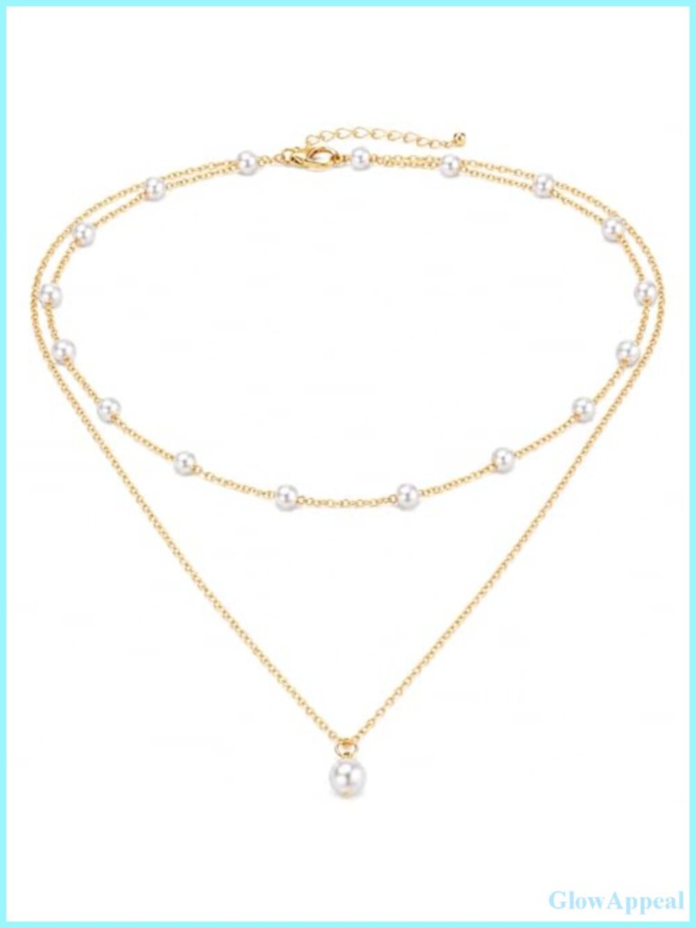 14K Gold Plated Layered Pearl Necklace Waterproof Double Strand Choker